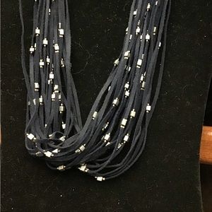 NWOT Beautiful Coldwater Creek Dark Blue Leather and Gray bead Necklace